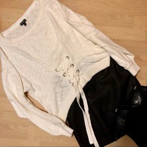 Express White Lace Up Sweater